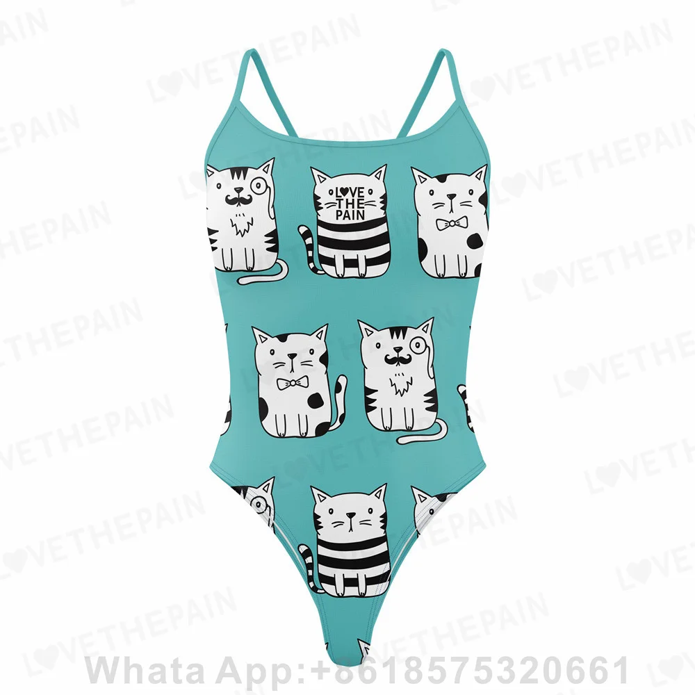 Love The Pain Female Sexy One Piece Swimsuit Thin Shoulder Strap Functional Swimwear Beach Bathing Suit Summer Bikini Swimsuit