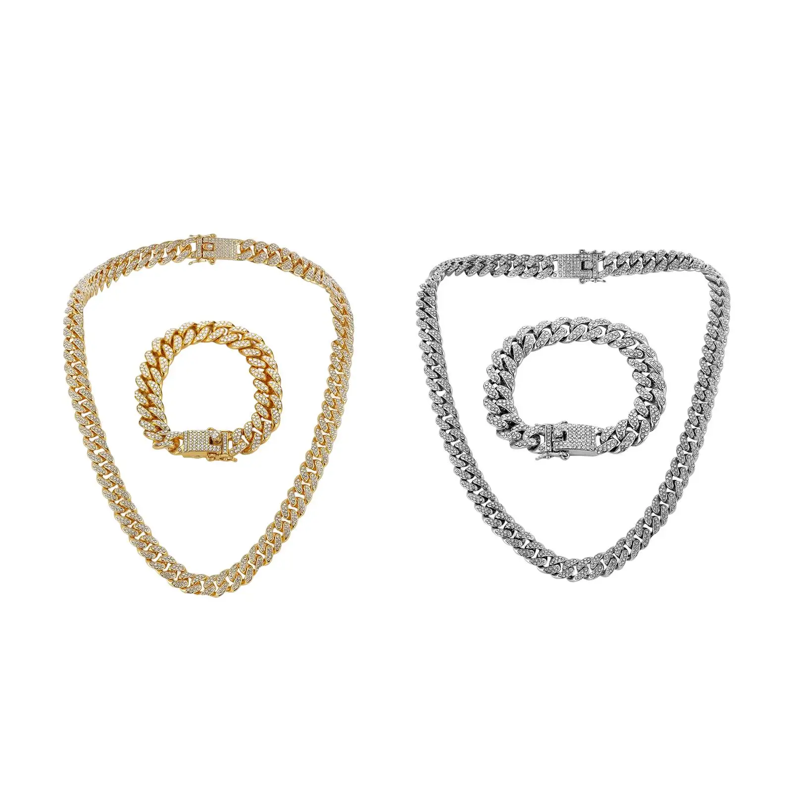 

Mens Cuban Chain Hip Hop Jewelry Necklace Bracelet Boys Gift