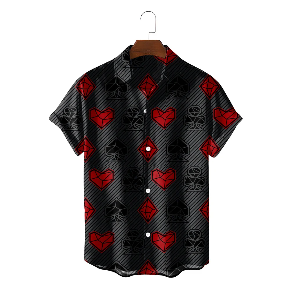 

Fashion Hawaiian Shirt For Men Summer Beach Clothes Skull Spades Poker Camisa Blusas Blouses Button Up Streetwear Chemise