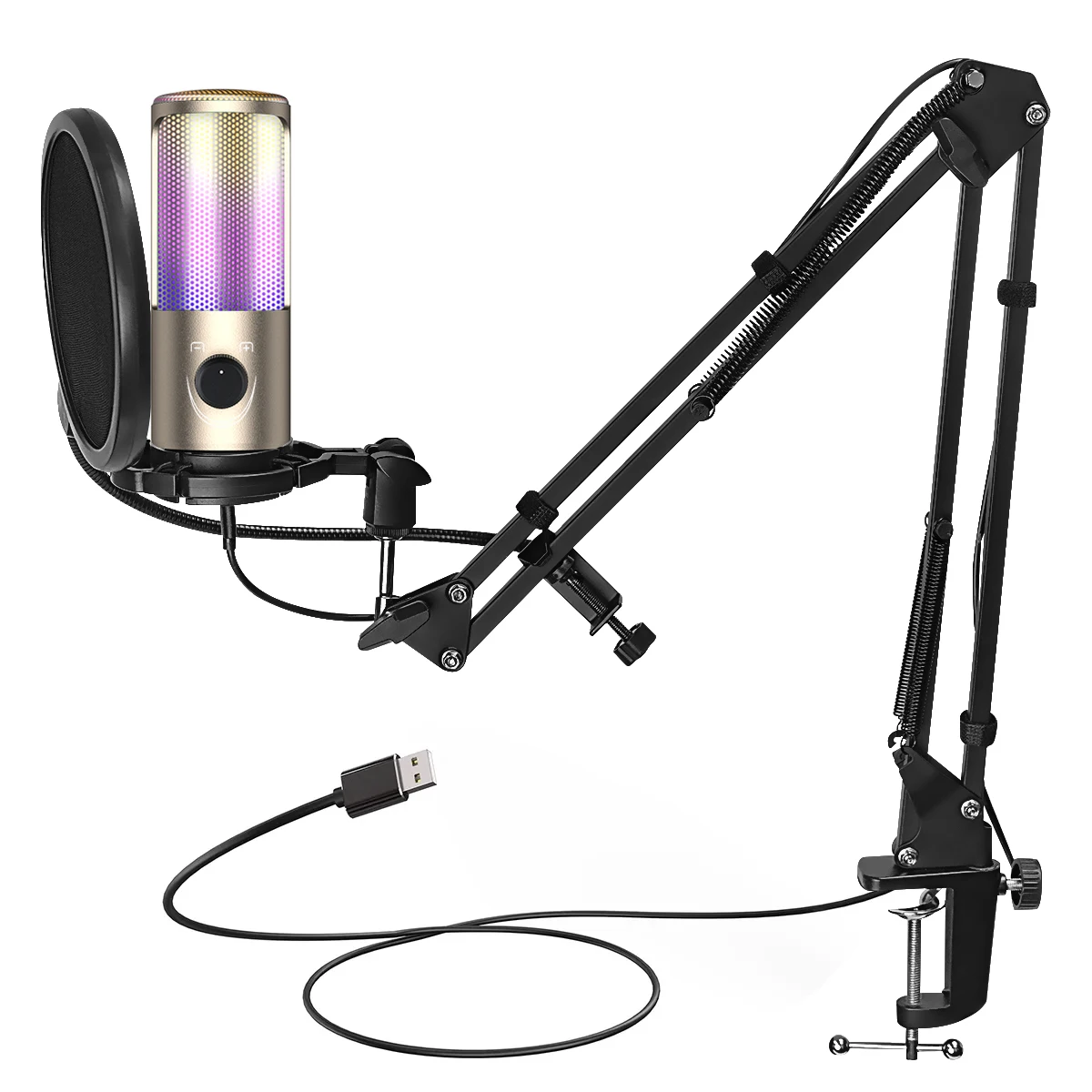 

USB Gaming Microphone Kit for PC,PS4/5 Condenser Cardioid Mic Set with With Articulated Arm Stand RGB Light,for Streaming