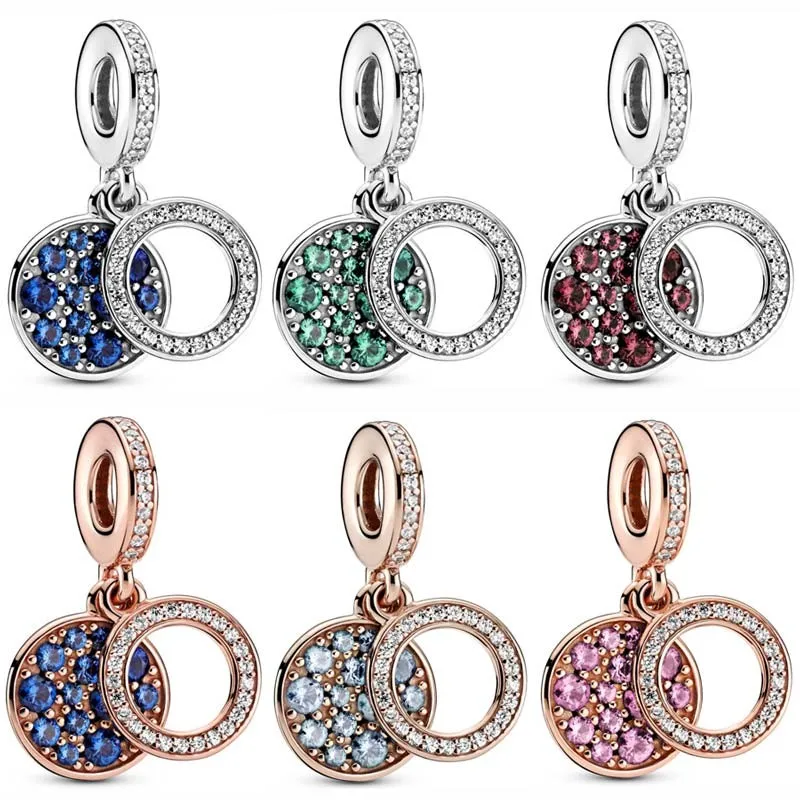 

Original Colours Sparkling Green Disc Double Dangle Beads Charm Fit Pandora Women 925 Sterling Silver Bracelet Bangle Jewelry