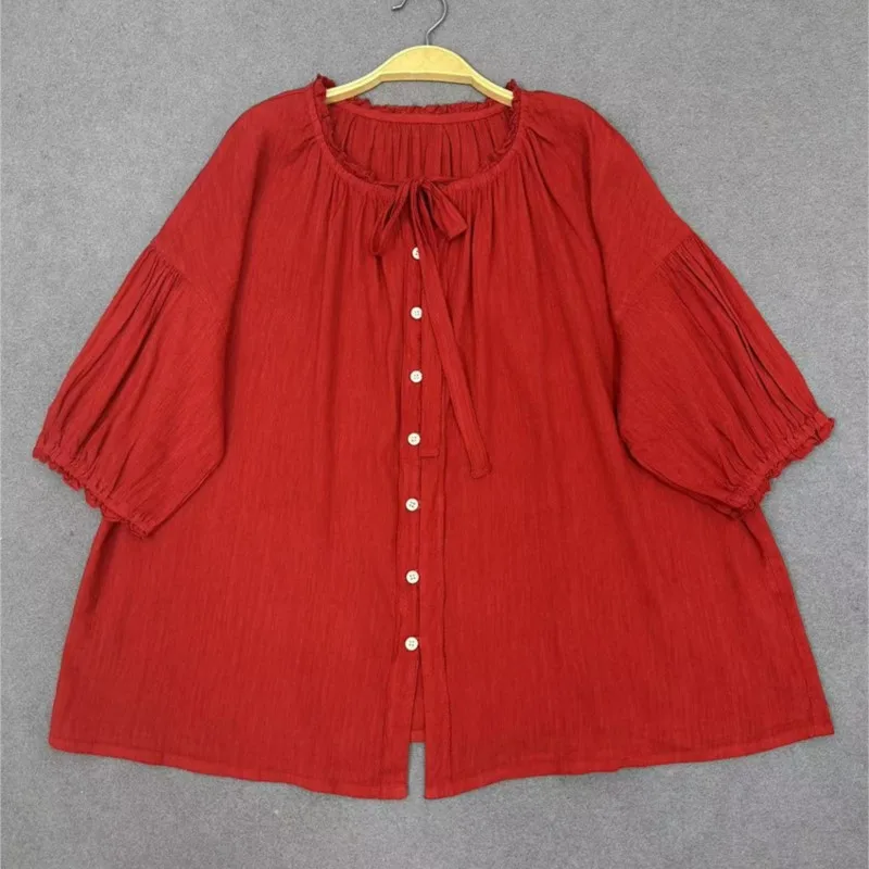 Женские винтажные рубашки в стиле мори Johnature Свободный Топ с коротким рукавом