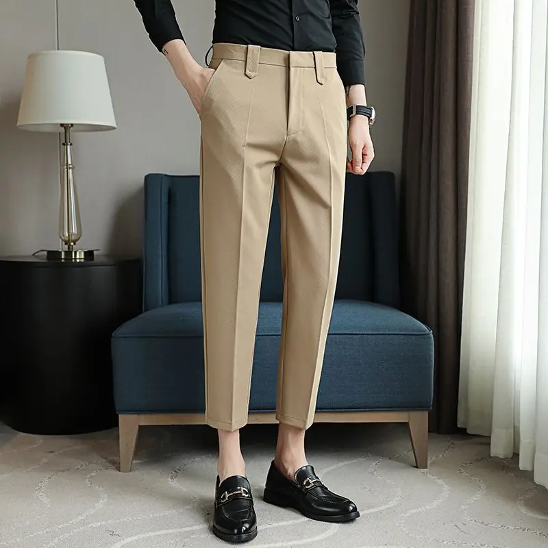 

Autumn New Male Business Casual Pants Men Solid Color Pockets Office Pants Breathable Fashion Soft Comfortable Trousers C15
