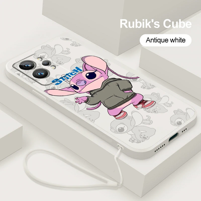 

Disney Stitch Luxury Art Liquid Rope Phone Case For OPPO Realme 50A 50i Q3S Q5i C21Y C11 GT Neo3 Neo2 9 9i 8 8i 7 Pro Plus