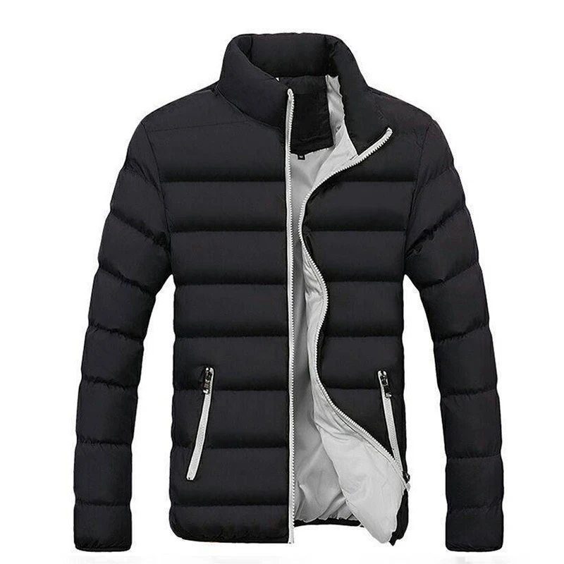 New Solid Stand Collar Male Windbreak Cotton Padded Down Jacket Warm Thick Men Parka Jackets Winter Casual Mens Outwear Coats