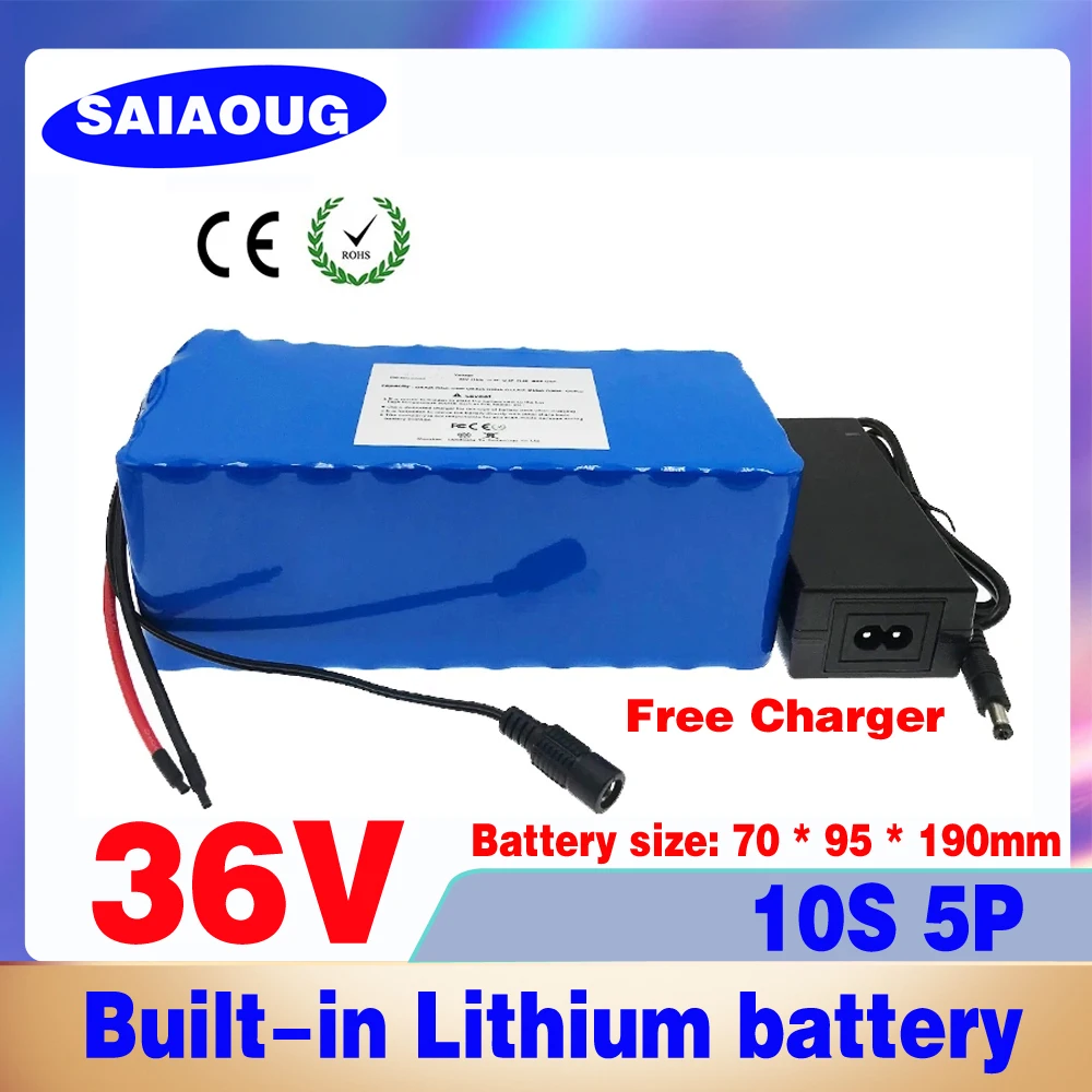 

SAIAOUG 36V 16Ah 20Ah 24Ah 30Ah 800W High Power and Capacity 42V Li-Ion Battery Motorcycle Electric Car Bicycle Scooter with BMS