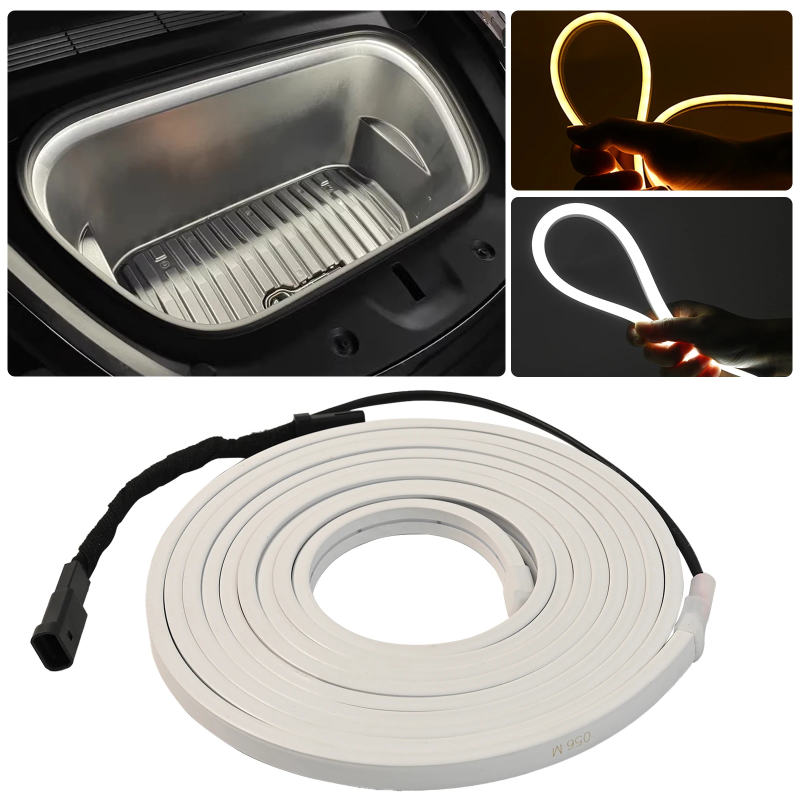 

Световая полоса багажника для Tesla Model 3 Model Y 2021-2024, светодиодное освещение для переднего багажника, аксессуары для внутреннего окружающего освещения, автоматическое включение/выключение 12-16 В