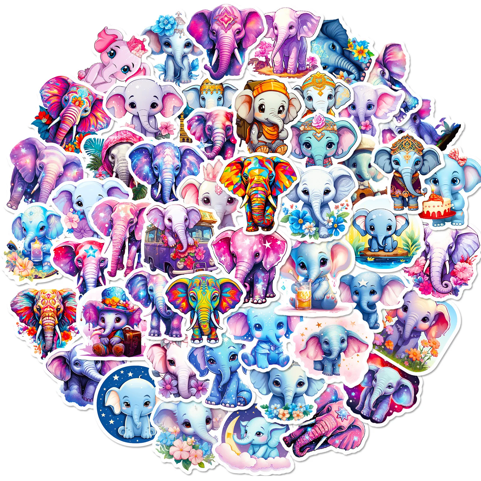 

10/50pcs Cute Colorful Elephant Animal Stickers Waterproof Graffiti For Laptop Water Bottle Guitar Luggage Vinyl Decals Kids Toy