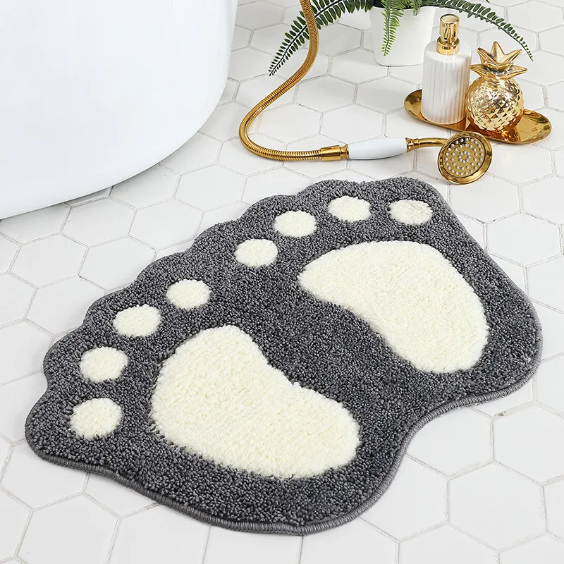 

WHYY Microfiber Shag Bathroom Mat Creative Foot Shape Non-slip Absorbent Carpet Foot Pad Shower Rug for Home Bedroom Accessories
