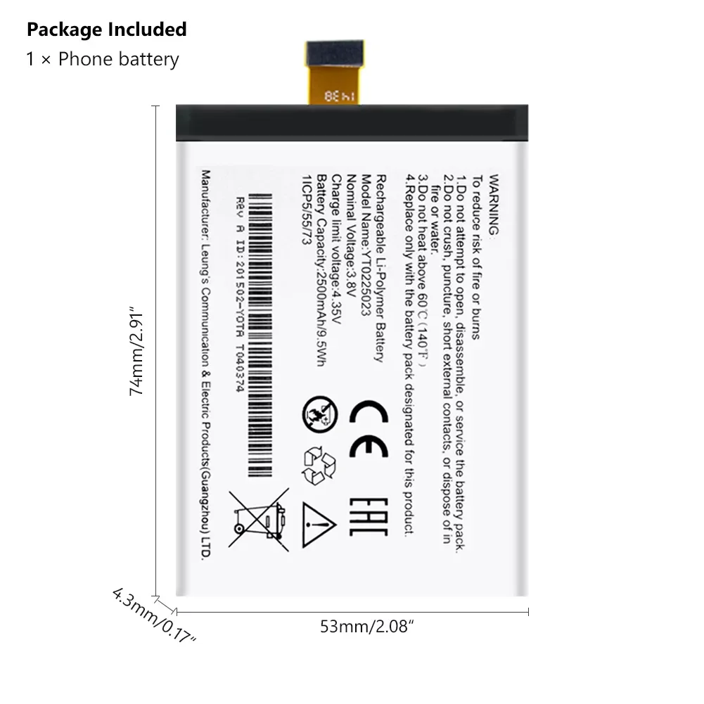 

2023NEW New 2500mAh YT0225023 Battery For Yotaphone 2 YD201 YD206 Mobile Phone High Quality Batteries +Tracking Number