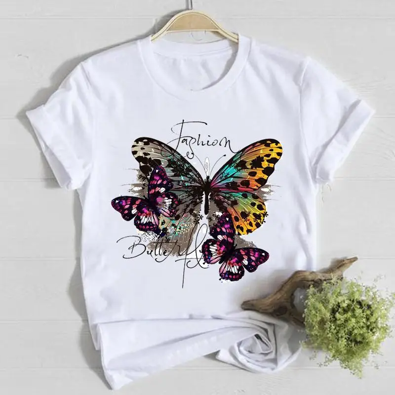 

Butterfly Cute Sweet Lovely Casual Tee Top Short Sleeve Shirt Lady Clothes Fashion Tshirt Summer Female T Women Graphic T-shirts