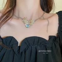 moonstone pleated geometric tassel necklace cold wind fashion niche collarbone chain personality trend necklace women