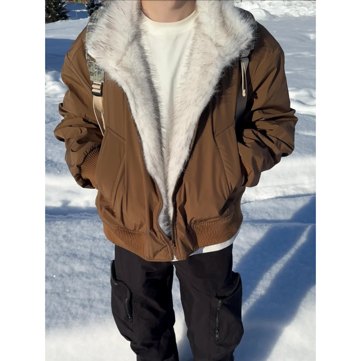 Cleanfit American Stand Collar Mountain Carving Fleece-lined Thickened Outerwear Men's Winter Profile Short Flight Jacket Cot...