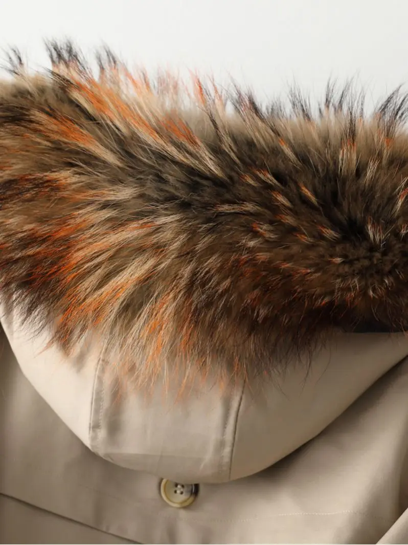 2022 Winter New Raccoon Fur Collar Pie Overcoming Women's Short Hooded Detachable Rabbit Fur Liner Parkas Coat Casual Jacket