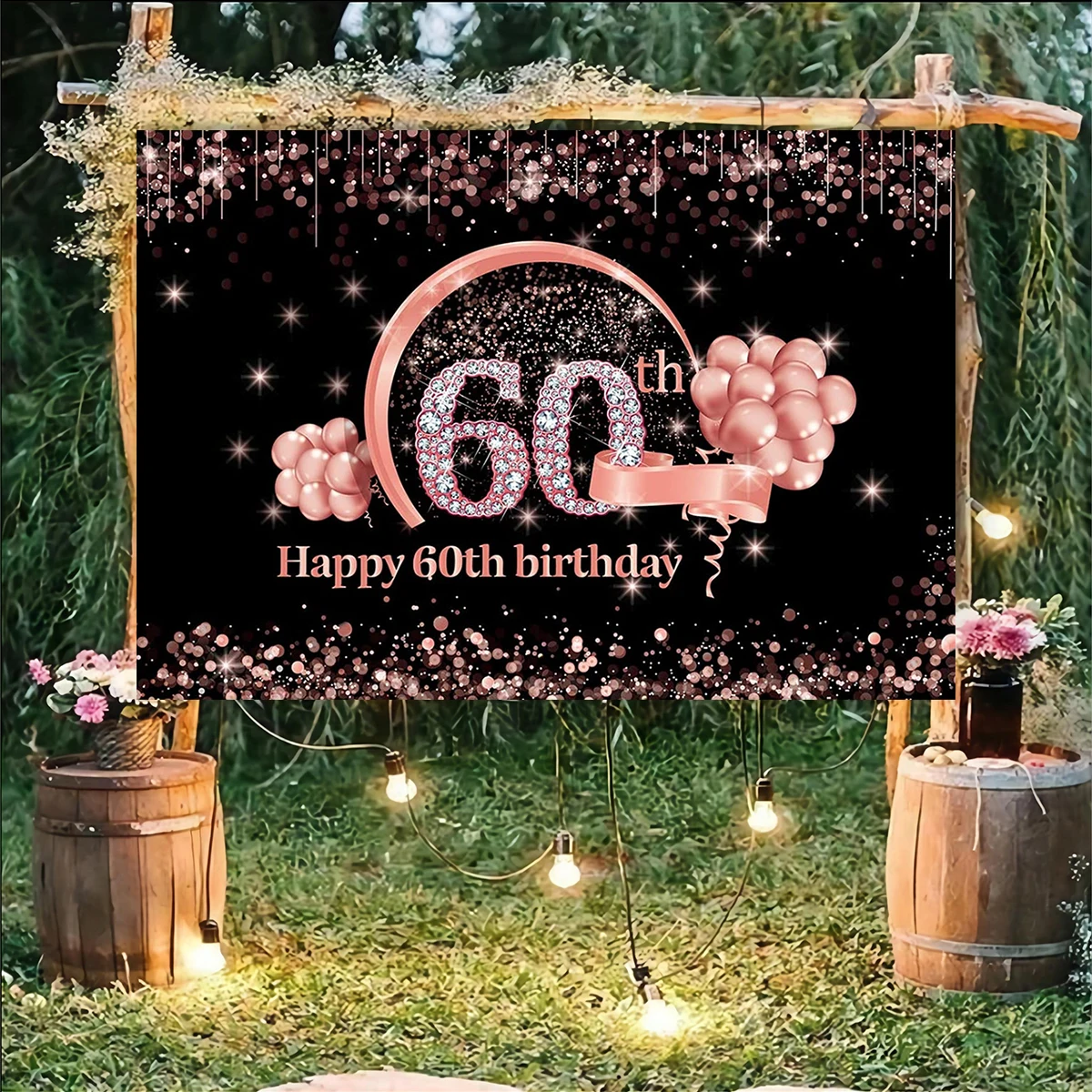 

Фон для фотосъемки с именем на заказ с изображением празднования 60-го дня рождения с красными воздушными шарами
