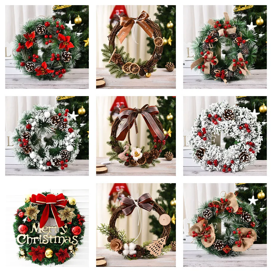 Christmas Rattan hanging wreath with plants Bowtie Snowflakes House School Mall Door Xmas tree garden decoration Event supply