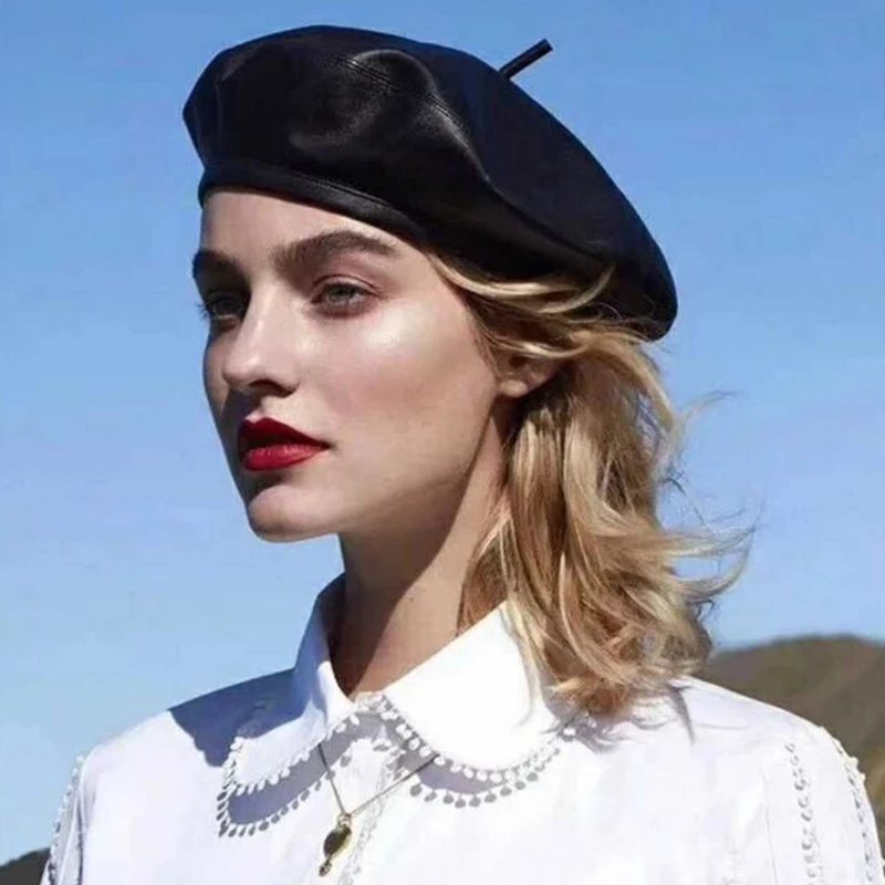 

2021 Top Quality Winter First Layer Sheepskin Leather Brand Hat Peaky blinders Women Beret Gorras Boina Baret Luxury Painter Cap
