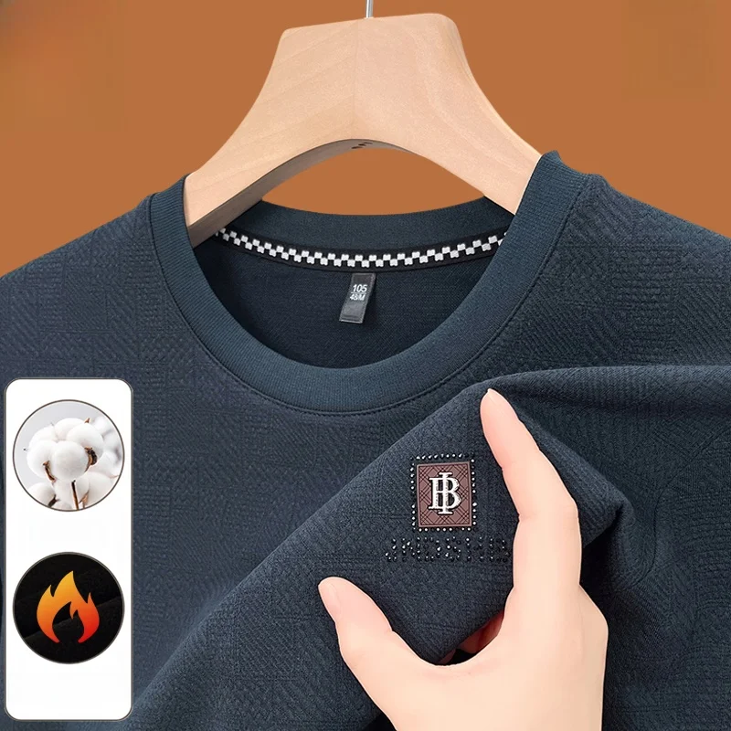 Romon Cotton Hoodie Men's Long sleeves Shirt Autumn and Winter Casual round Neck Top Clothes Fleece-lined Thickened Bot...