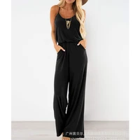 women jumpsuits sexy solid color gradient color loose jumpsuits women casual o neck backless spaghetti strap wide leg jumpsuits