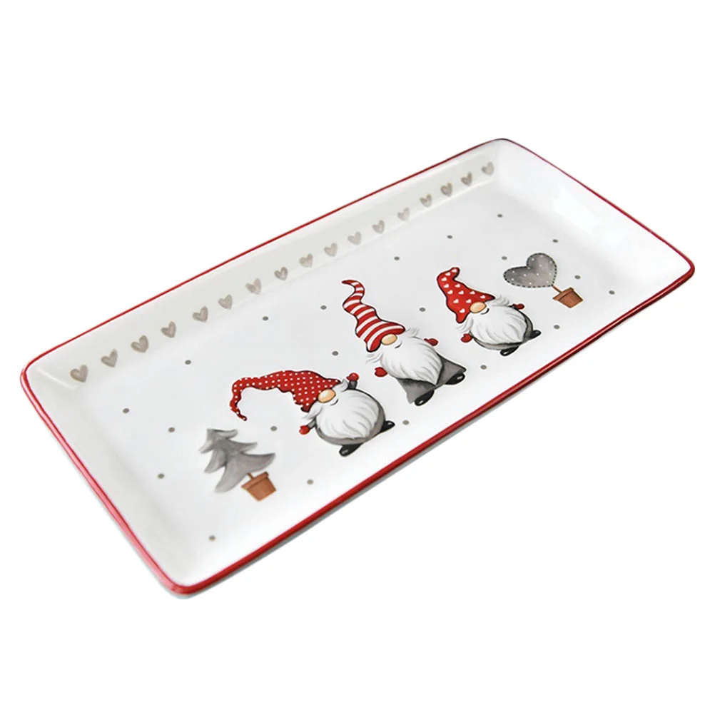 

Christmas Platter Serving Platterstrays Ceramic Rectangular Gnome Cookie Dishes Dinnerware