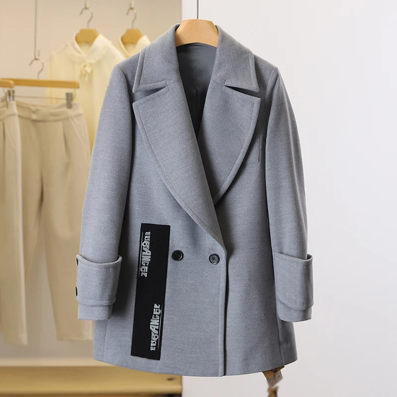 

Women's coat winter woolen coats elegant long overcoat gray