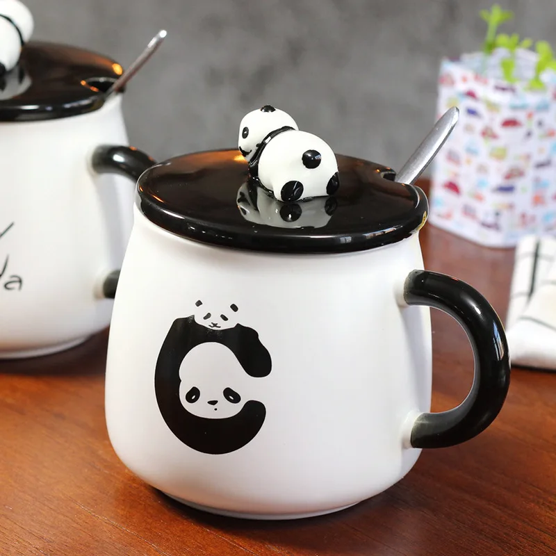 

Mugs Coffee Cups Ceramic Set Cute Cartoon Panda Belly Cup with Spoon Lid Kawaii Mug New Year Gift 450ML