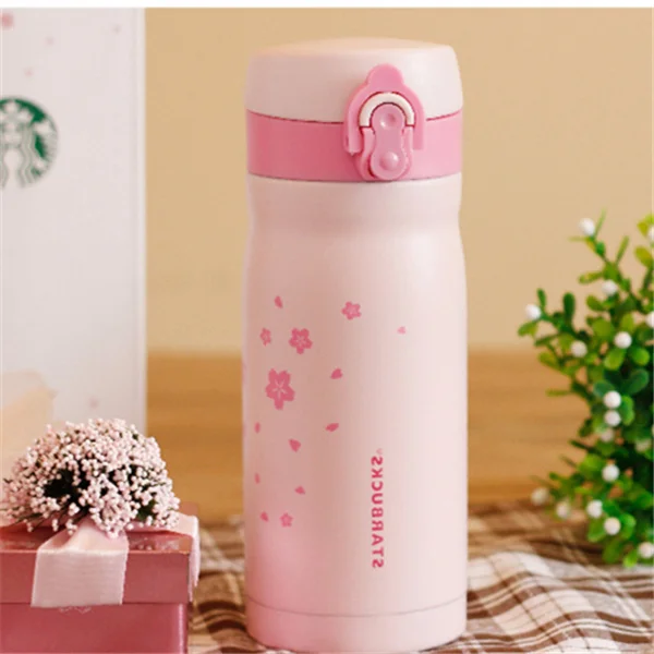 

Japan Style Thermos Cherry Blossom Pink Stainless Steel Vacuum Cup Out Dooor Portable Bouncing Sakura Coffee Cup Tumbler 350ml