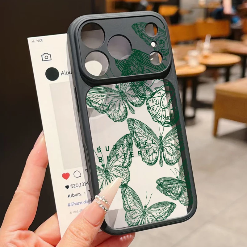 Фото Прозрачный защитный чехол для iPhone 17 ProMax 16 15 14 13 Pro Max с простым узором бабочки и цветной TPU-рамкой №1