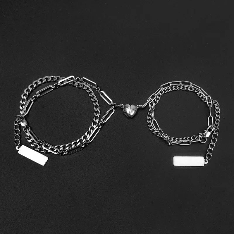 

2Pcs/Set Magnet Couple Bracelets Heart Attraction Bracelet Stainless Steel Charm Jewelry Gifts Magnetic Love Bracelet