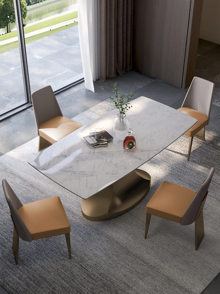 

Light luxury natural marble dining table rectangular dining table home designer Italian minimalist dining table and chair combin