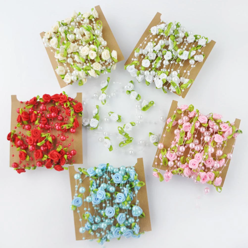 

5 M Rose Flower Pearls Beads Chain Bead Garland Rose Flower Garland Pearl Trim Wreath DIY Accessory Door Decoration