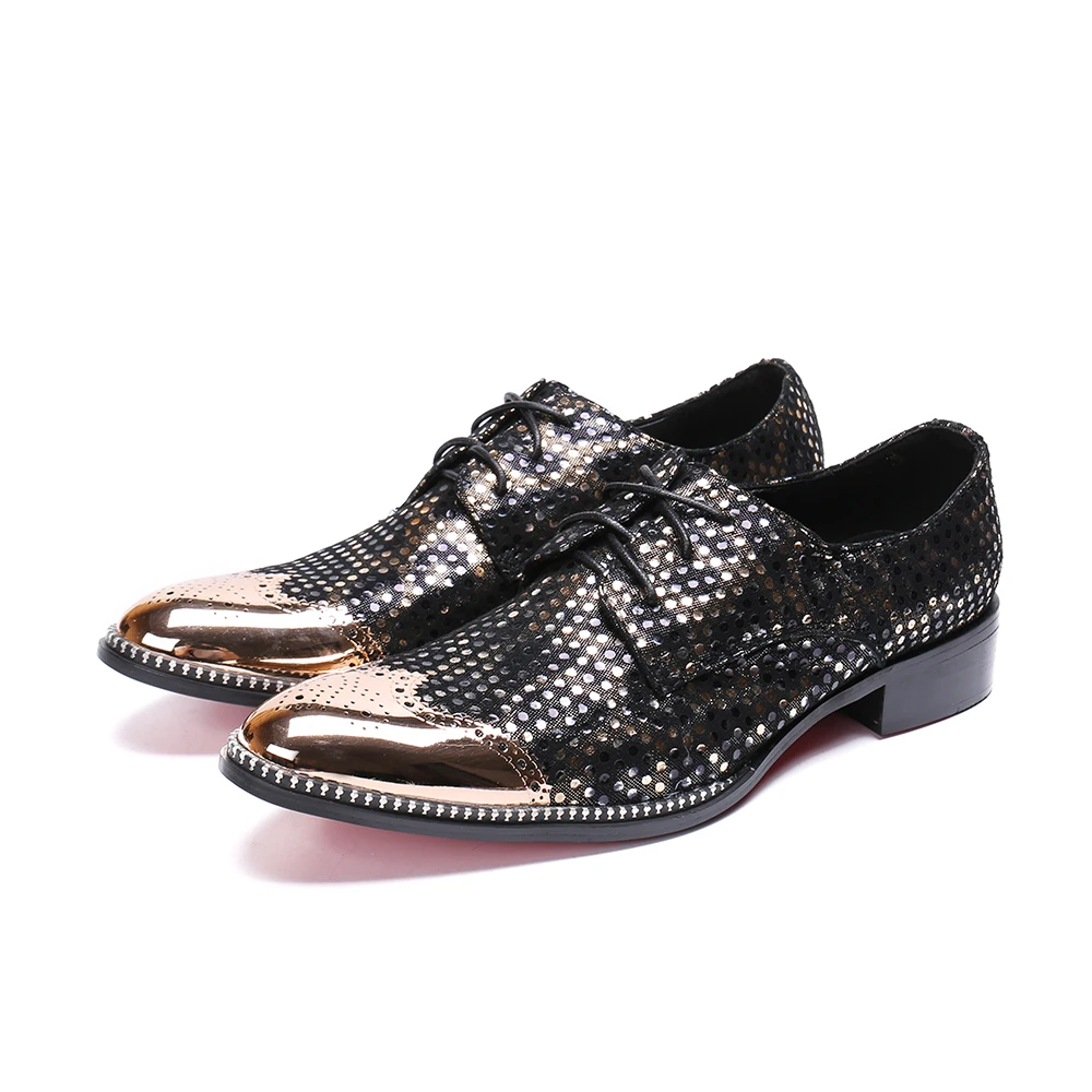 

Social Printing Plus Size Business Shoes Leisure Pointed Toe Lace Up Derby Shoes Fashion Men Genuine Leather Brogue Shoes