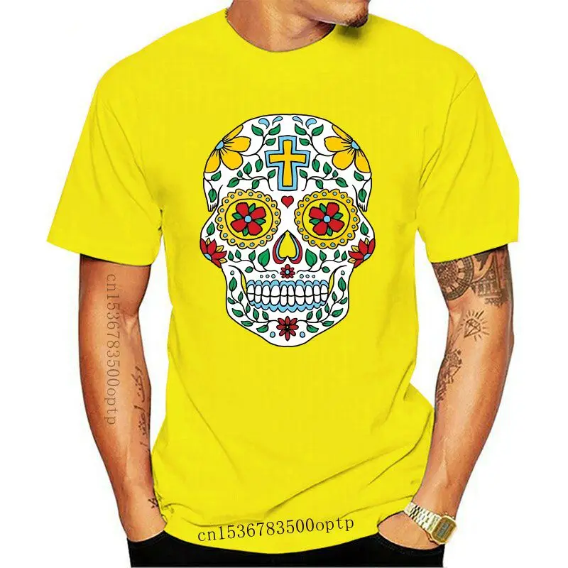 

Camiseta mexicana con calavera de la muerte, camisetas de manga corta de verano, camisetas de algodón de talla grande S ~ 3xl, e