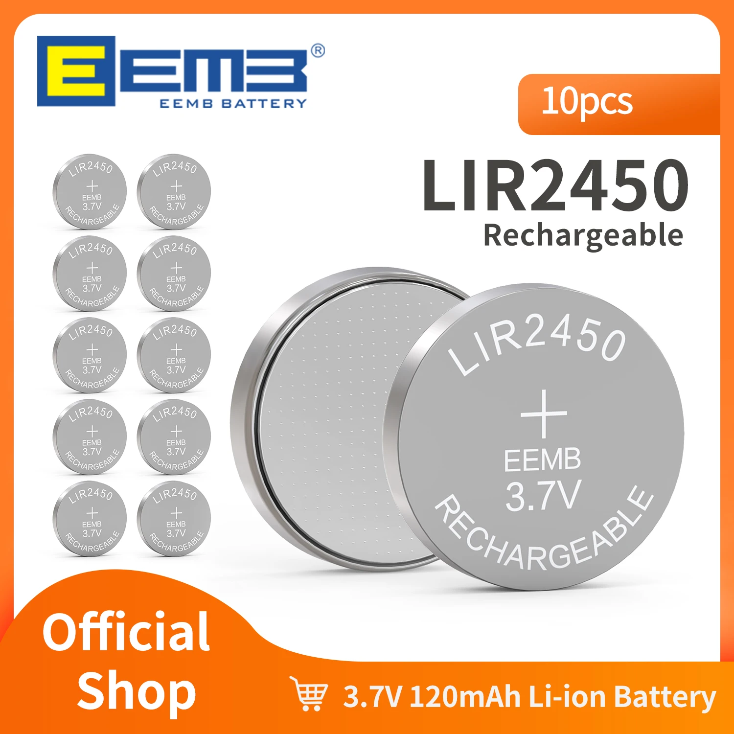 

EEMB 10PCS Rechargeable Battery LIR2450 3.7V 120mAh Lithium-ion Coin Cell Button Battery for Watch Toy Car Key Solar Flashlight