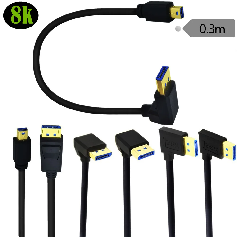 

8K 60Hz Mini DisplayPort To DP Elbow 90-Degree Line Male To Male Graphics Card Connection Monitor Cable 1.4V