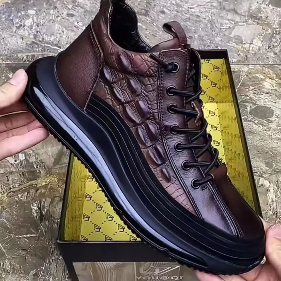 

Men's casual shoes 2023 Fashion thick soled shoes Low top brushed business work shoes Crocodile leather shoes platform shoes