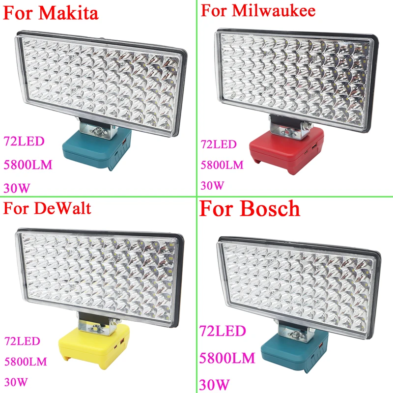 72 светодиода рабочий фонарь фонарик типа C USB Power Bank для Makita DeWalt Bosch Milwaukee 18 В 20