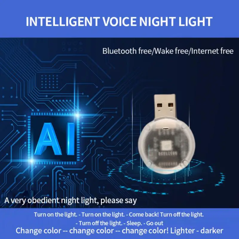 

Smart Voice Control Night Light Colorful USB Night Light No Internet Connection Required Speak Control Mini USB Night Lamp