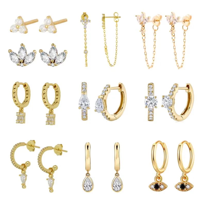 

CRMYA Silver Gold Filled Higgle Ear Ring Big CZ Zircon Korean Stud Hoop Earrings for Women Dangle Drop Earring Jewelry Wholesale