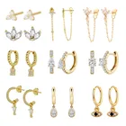 Женские серьги-гвоздики CRMYA, серебристые и золотистые серьги-подвески с крупным фианитом, корейские серьги-подвески для женщин, ювелирные изделия, оптовая продажа