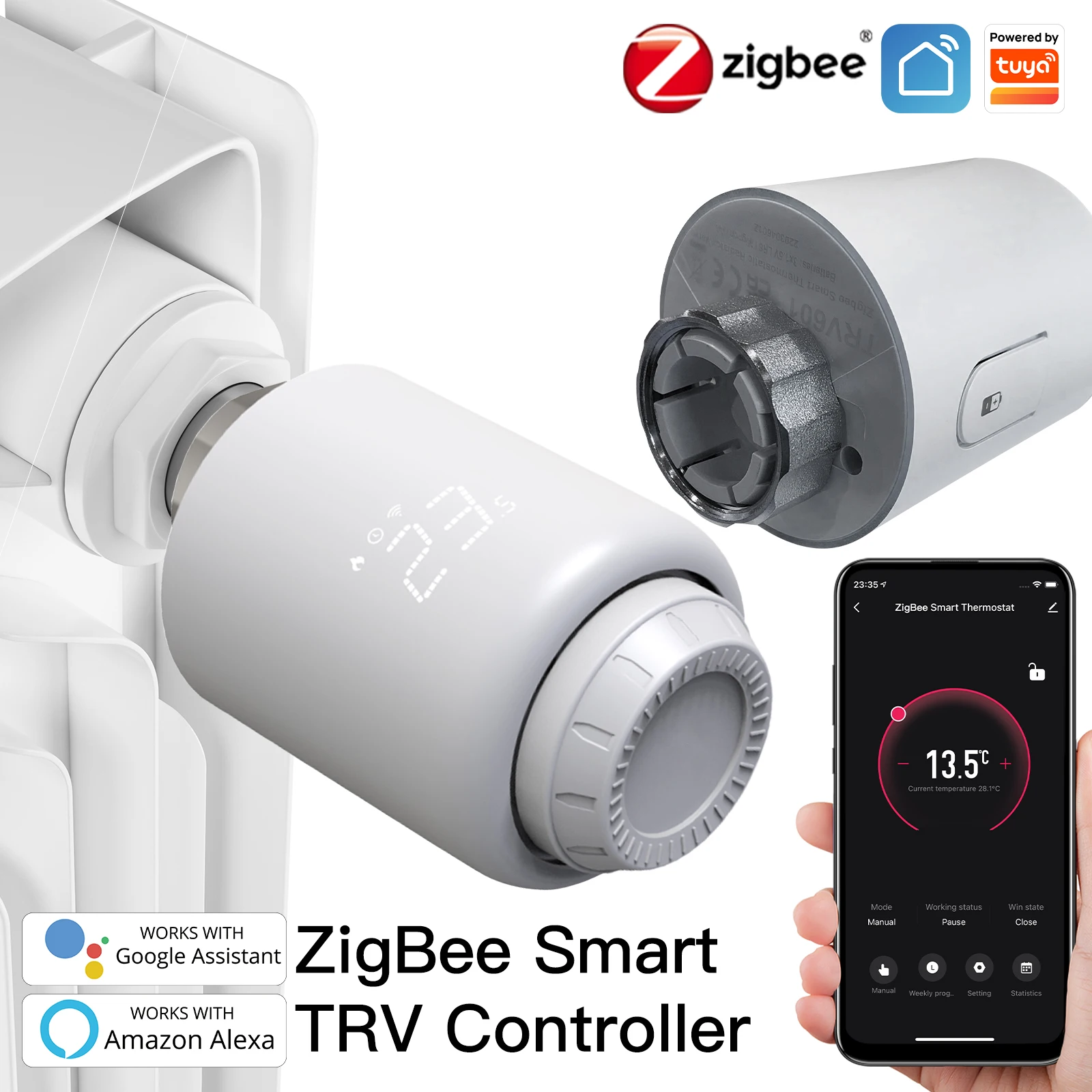 

Tuya ZigBee 3.0 Smart Radiator Actuator Valve TRV Thermostat Programmable Temperature Controller Works with Alexa Google Home