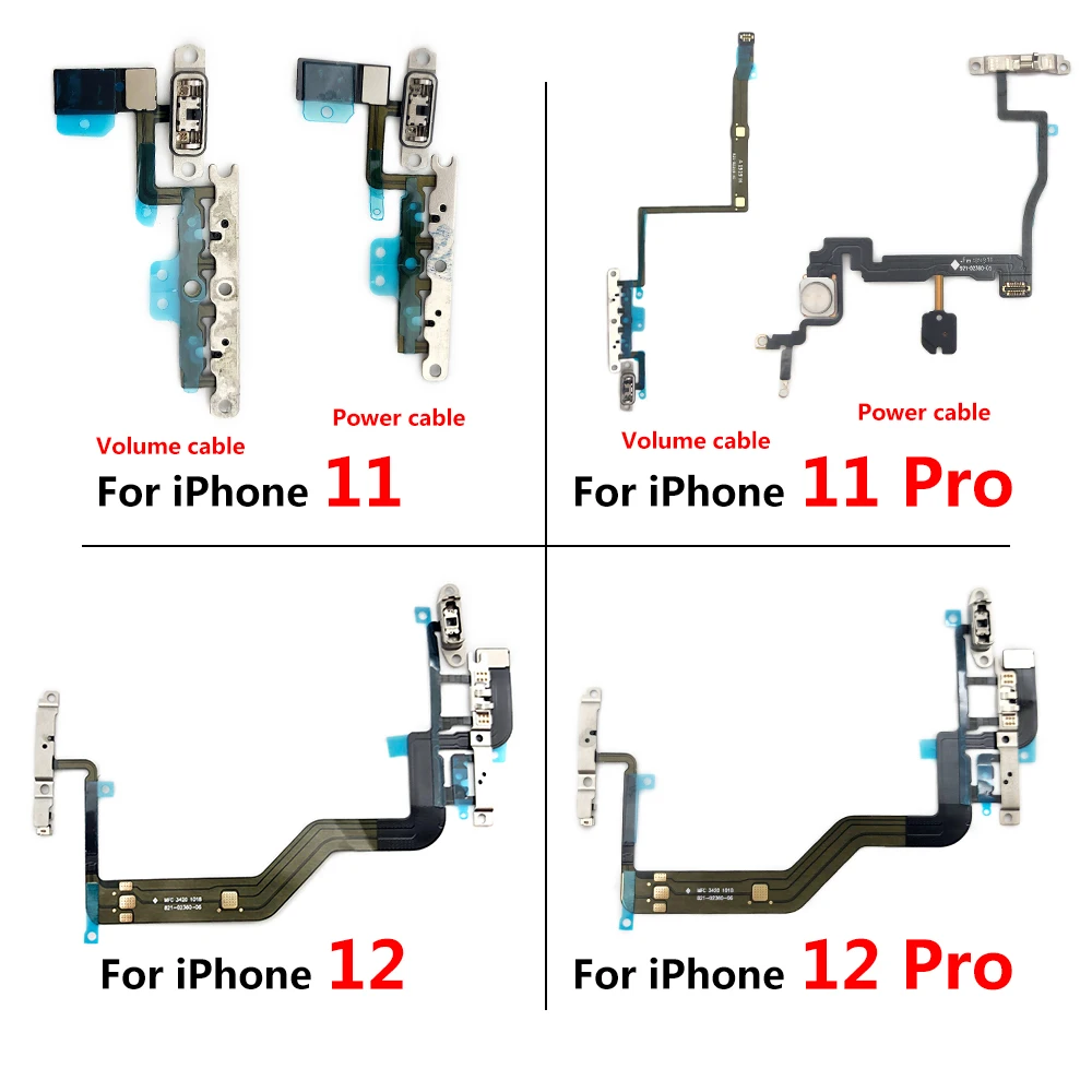 

20 Pcs Power On Off Volume Flex Cable For Iphone 11 12 Pro Max 12 Mini Switch Button Key Ribbon With Flash Light Replacement