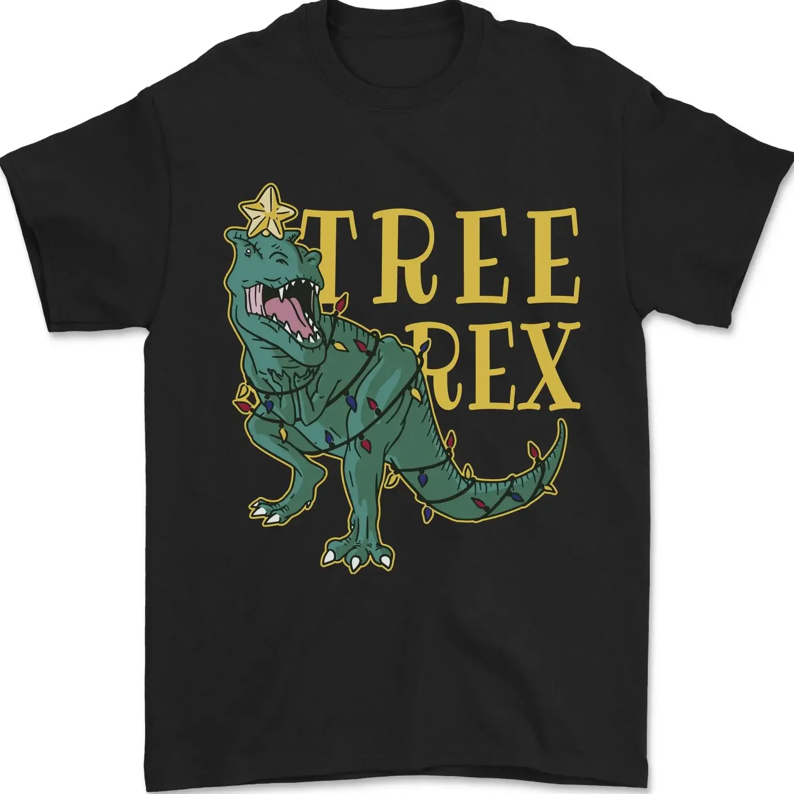 Фото Мужская футболка Weihnachtsbaum Rex с динозавром, 100% хлопок, винтажная, с эффектом потертости, уличный стиль, универсальная №1