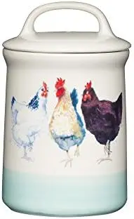 

Kitchencraft ceramic sealed pot with chicken watercolor print, 10.5 x 17.5 cm - cream and green