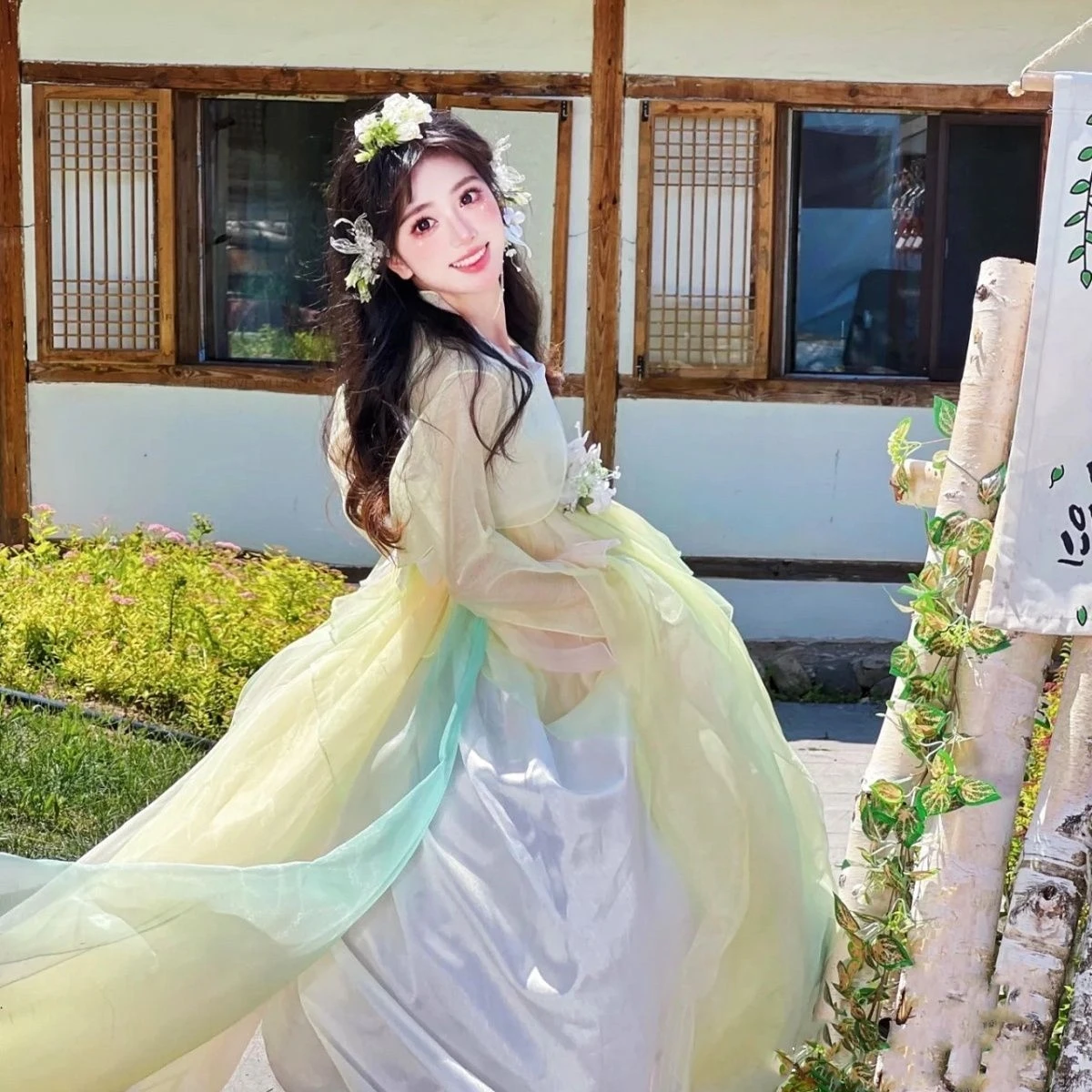 Женское традиционное корейское платье HSLOVEYYLUCKY из полиэстера и хлопка