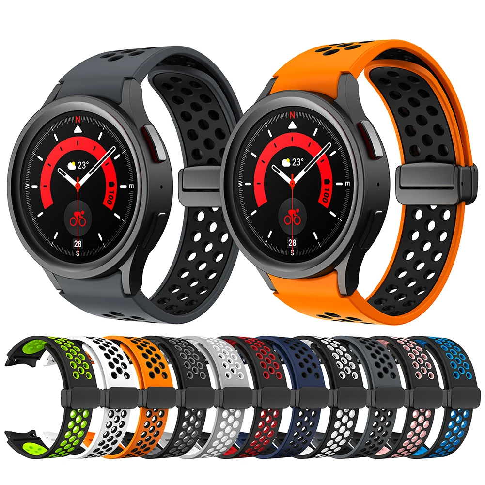 

Ремешок силиконовый для Samsung Galaxy Watch 6 5 4, быстросъемный браслет с круглым отверстием и магнитной складной пряжкой