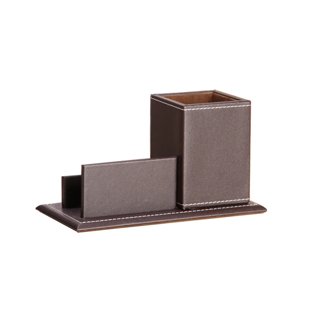 

Holder Pen Case Organizer Desktop Desk Pu Office Storage Vintage Wooden Box Business