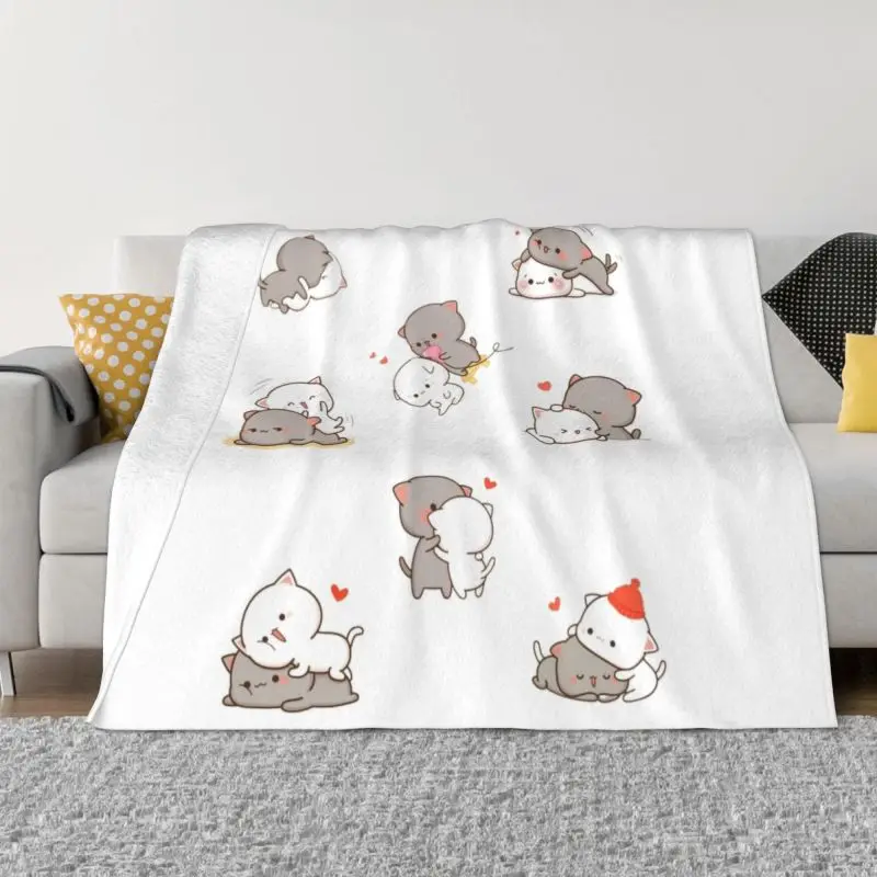 

Peach And Goma Mochi Cats Love Hugs Blanket Soft Fleece Autumn Warm Flannel Throw Blankets for Sofa Travel Bedding Quilt