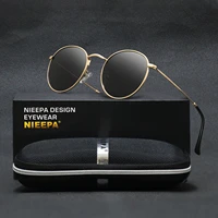 nieepa retro round polarized sunglasses men brand designer sun glasses women alloy metal frame black lens eyewear driving uv400