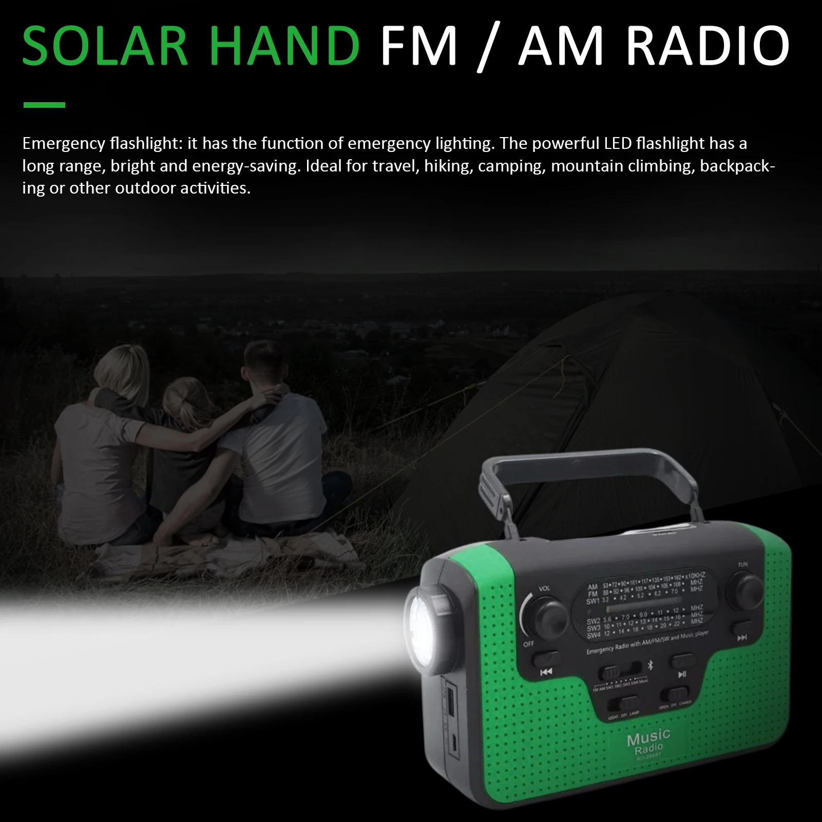 wireless emergency radio hand crank solar weather radio speaker power bank for cell phone charge led flashlight reading lamp free global shipping